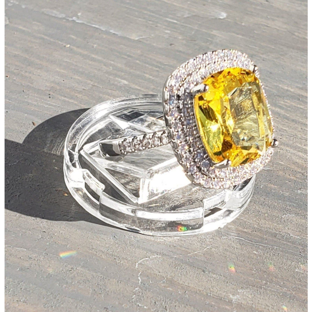 2.50 ct Cushion Cut Citrine Double Halo Zircon 925 Sterling Silver Ring size 8